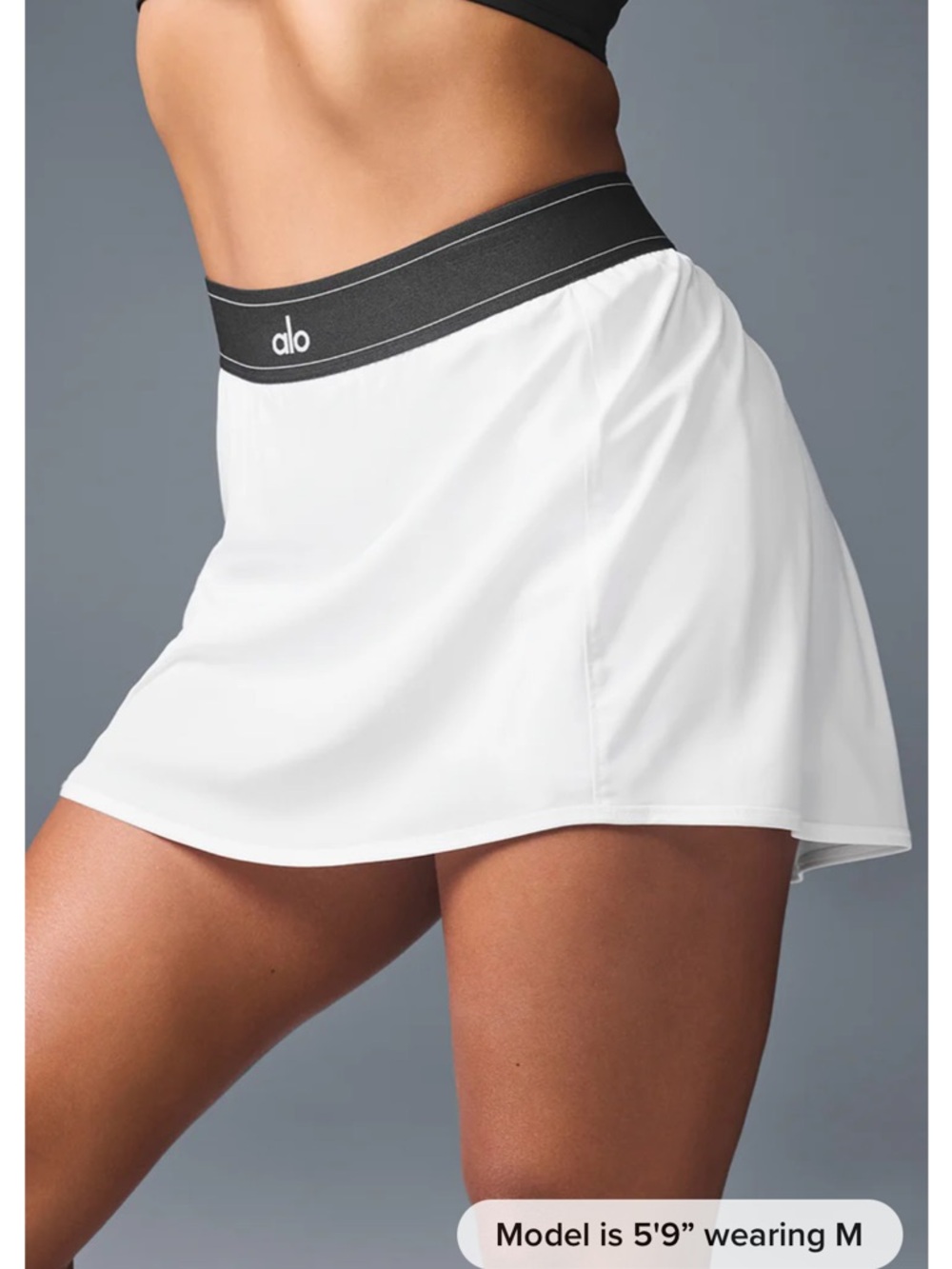 ALO Yoga White Mini Skirt with Black Elastic Waistband